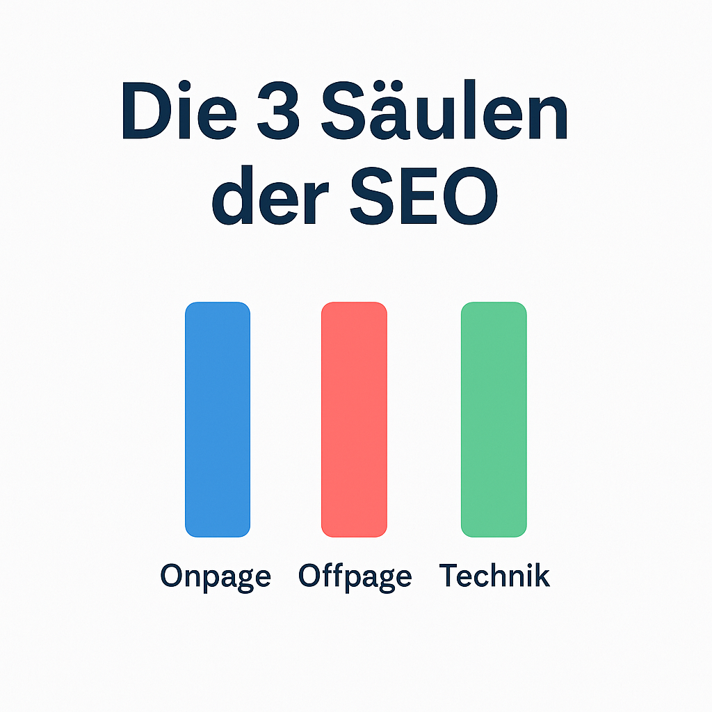 Illustration zu den 3 Säulen der SEO mit weißem Hintergrund